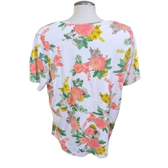 Croft & Barrow Plus 2X Top Shirt Orange Yellow Floral Flower Short Sleeve Cotton - Picture 4 of 8